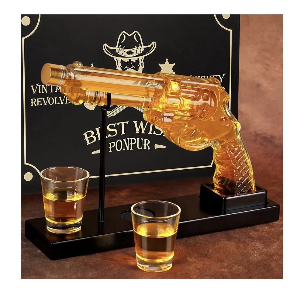 "Gun Whiskey  Decanter Set‎ with 2 Shot Glasses,Cool,Unique Gifts for Men Dad